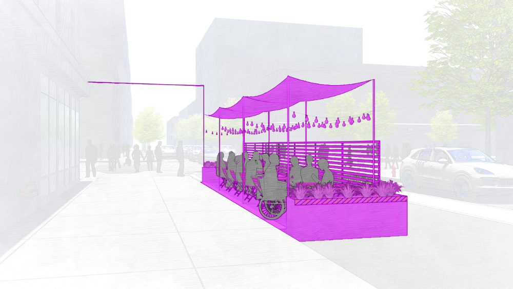 Diagram of outdoor dining setup in a road along the curb