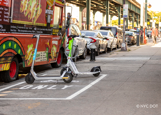 Electric scooter parking on sidewalk