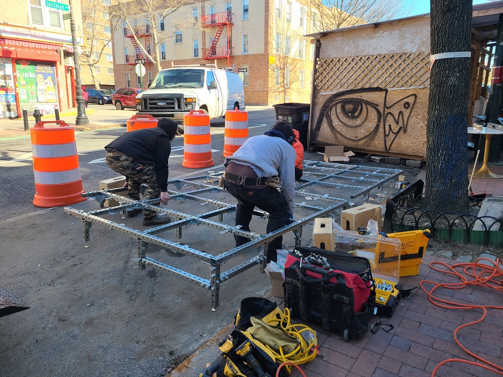 A team assembled the base frame on a steep roadway in NYC